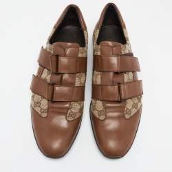 مملوكة مسبقًا حذاء رياضي غوتشي جلد وكانفاس بني/بيج غوتشيسيما سيور فيلكرو مقاس 44