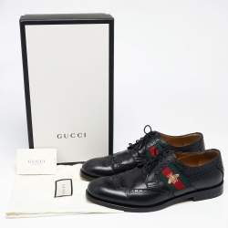 Pre Owned Gucci Black Brogue Leather Bee Web Detail Lace Up Derby Size 44
