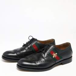 Pre Owned Gucci Black Brogue Leather Bee Web Detail Lace Up Derby Size 44