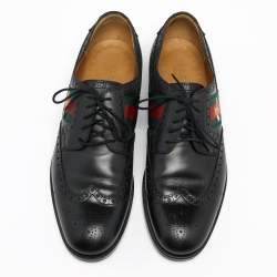 Pre Owned Gucci Black Brogue Leather Bee Web Detail Lace Up Derby Size 44