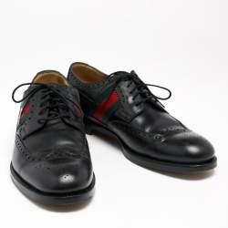 Pre Owned Gucci Black Brogue Leather Bee Web Detail Lace Up Derby Size 44