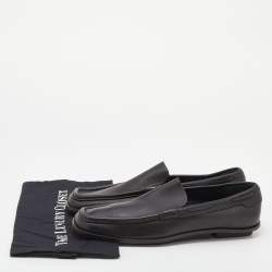 Pre Owned Gucci Dark Brown Leather Slip On Loafers Size 43.5