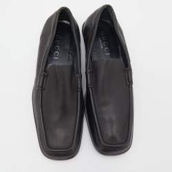 Pre Owned Gucci Dark Brown Leather Slip On Loafers Size 43.5