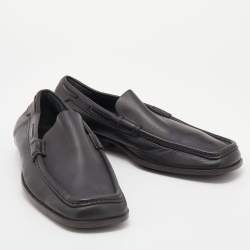 Pre Owned Gucci Dark Brown Leather Slip On Loafers Size 43.5