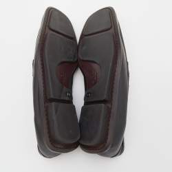 Pre Owned Gucci Dark Brown Leather Slip On Loafers Size 43.5