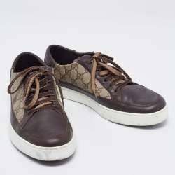 Gucci Beige/Brown GG Supreme Canvas And Leather Low Top Sneakers Size 43.5