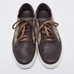 Gucci Beige/Brown GG Supreme Canvas And Leather Low Top Sneakers Size 43.5