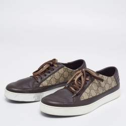 Gucci Beige/Brown GG Supreme Canvas And Leather Low Top Sneakers Size 43.5