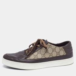 Gucci Beige/Brown GG Supreme Canvas And Leather Low Top Sneakers Size 43.5