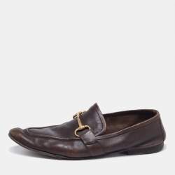 Gucci Dark Brown Leather Jordaan Horsebit Slip On Loafers Size 44