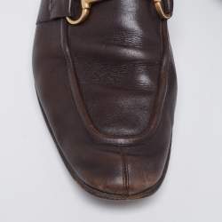 Gucci Dark Brown Leather Jordaan Horsebit Slip On Loafers Size 44