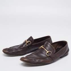 Gucci Dark Brown Leather Jordaan Horsebit Slip On Loafers Size 44