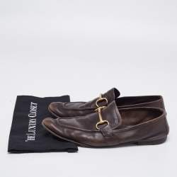Gucci Dark Brown Leather Jordaan Horsebit Slip On Loafers Size 44