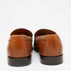 Pre Owned Gucci Brown Leather Web Slip On Loafers Size 41.5