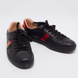 Gucci Black Leather Web Ace Sneakers Size 44.5
