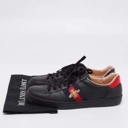 Gucci Black Leather Web Ace Sneakers Size 44.5