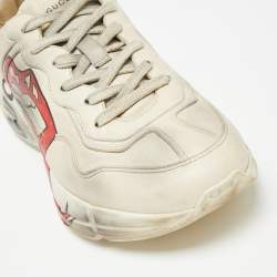 Pre Owned Gucci Off White Leather Rhyton Sneakers Size 40