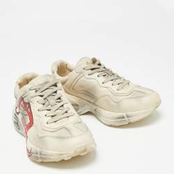 Pre Owned Gucci Off White Leather Rhyton Sneakers Size 40