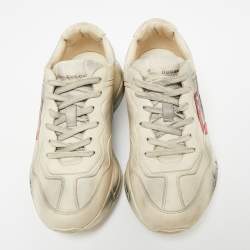 Pre Owned Gucci Off White Leather Rhyton Sneakers Size 40