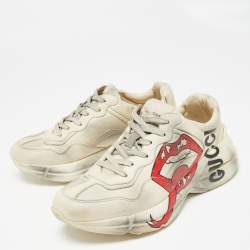 Pre Owned Gucci Off White Leather Rhyton Sneakers Size 40