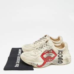 Pre Owned Gucci Off White Leather Rhyton Sneakers Size 40