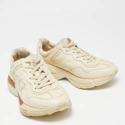 Pre Owned Gucci Off White Leather Rhyton Sneakers Size 40