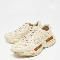 Pre Owned Gucci Off White Leather Rhyton Sneakers Size 40