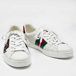 Pre Owned حذاء رياضي غوتشي أس جلد ثعبان أبيض مقاس 43