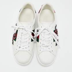 Pre Owned حذاء رياضي غوتشي أس جلد ثعبان أبيض مقاس 43