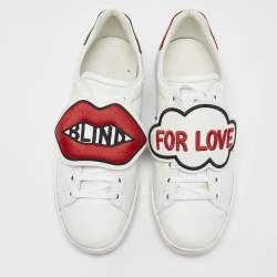 Pre Owned Gucci White Leather Blind For Love Patch Ace Low Top Sneakers Size 39