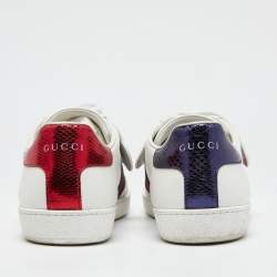 Pre Owned Gucci White Leather Blind For Love Patch Ace Low Top Sneakers Size 39
