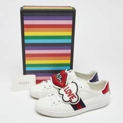 Pre Owned Gucci White Leather Blind For Love Patch Ace Low Top Sneakers Size 39