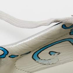 Pre Owned Gucci Silver Patent Leather Ace GG Ghost Sneakers Size 40