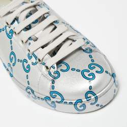 Pre Owned Gucci Silver Patent Leather Ace GG Ghost Sneakers Size 40