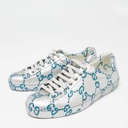 Pre Owned Gucci Silver Patent Leather Ace GG Ghost Sneakers Size 40