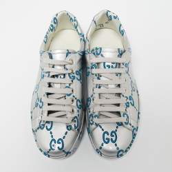 Pre Owned Gucci Silver Patent Leather Ace GG Ghost Sneakers Size 40