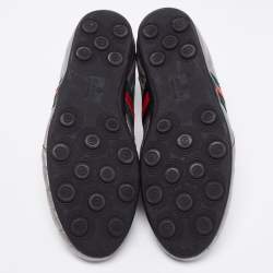 Gucci Metallic Grey Leather Web Low-Top Sneakers Size 42.5