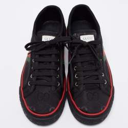 Pre Owned Gucci Black Canvas Web Low Top Sneakers Size 43.5