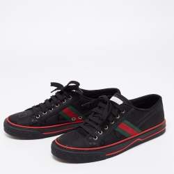 Pre Owned Gucci Black Canvas Web Low Top Sneakers Size 43.5