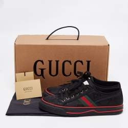 Pre Owned Gucci Black Canvas Web Low Top Sneakers Size 43.5