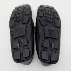 Pre Owned Gucci Black Leather GG Marmont Web Driver Slip On Loafers Size 40