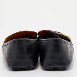 Pre Owned Gucci Black Leather GG Marmont Web Driver Slip On Loafers Size 40