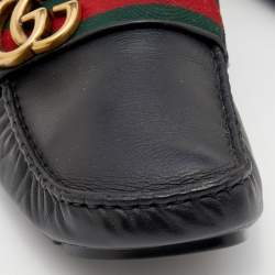 Pre Owned Gucci Black Leather GG Marmont Web Driver Slip On Loafers Size 40