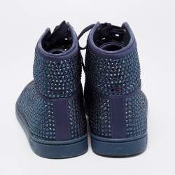 Gucci Blue Satin Crystal Embellished High Top Sneakers Size 39.5