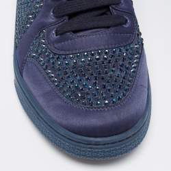 Gucci Blue Satin Crystal Embellished High Top Sneakers Size 39.5