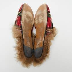 Gucci Multicolor Woven Fabric And Fur Princetown Mules Size 44