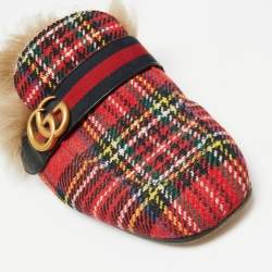 Gucci Multicolor Woven Fabric And Fur Princetown Mules Size 44