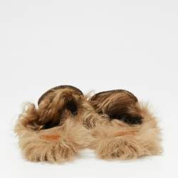 Gucci Multicolor Woven Fabric And Fur Princetown Mules Size 44