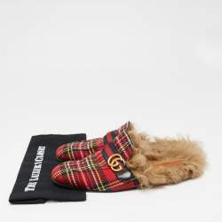 Gucci Multicolor Woven Fabric And Fur Princetown Mules Size 44