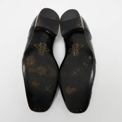 Pre Owned Gucci Black Leather Cut Out Brogue Loafers  Size 44